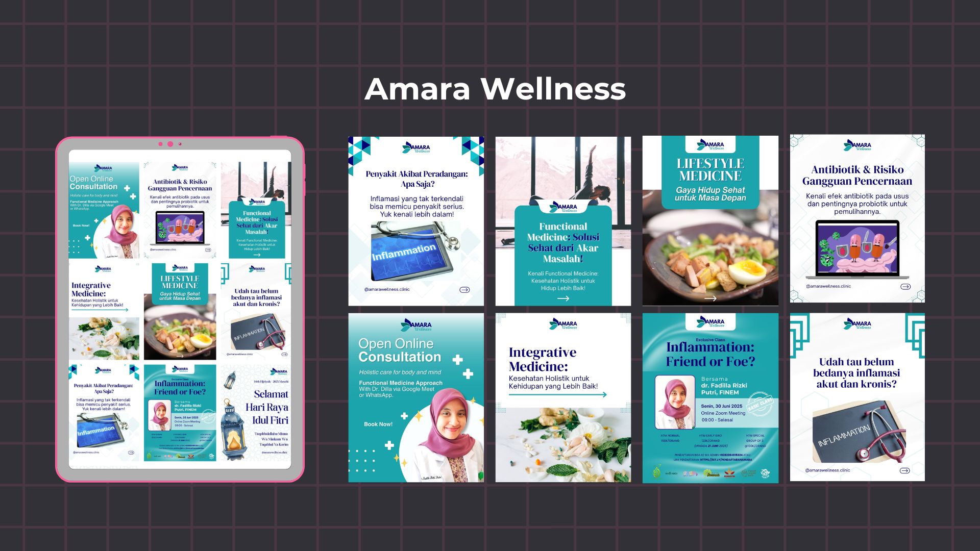 Amara Wellness Instagram content and brand identity by Dr. Dilla