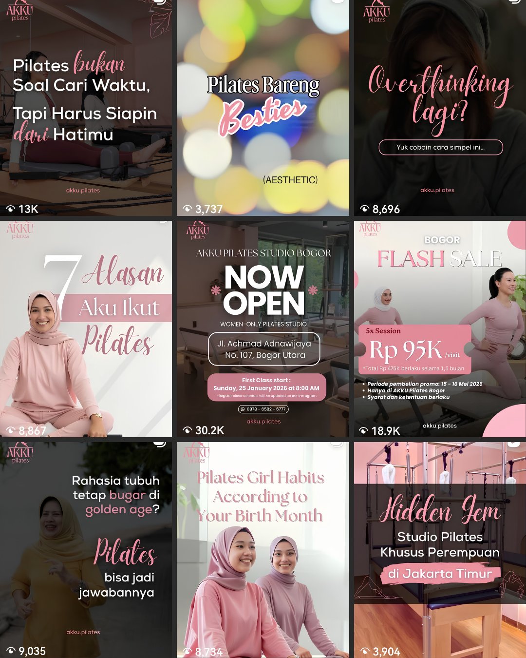 AKKU Pilates Instagram feed and content samples managed by Savitri Coutrier